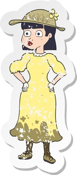 retro distressed sticker of a cartoon woman in muddy dress vector