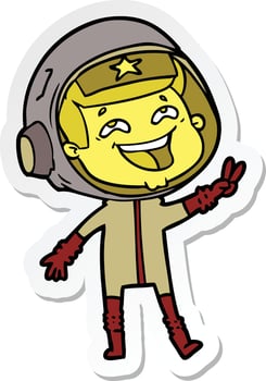 sticker of a cartoon laughing astronaut vector
