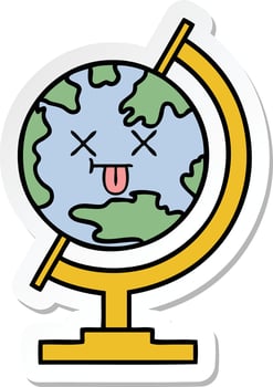 sticker of a cute cartoon globe of the world vector