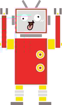 flat color retro cartoon crazy robot vector