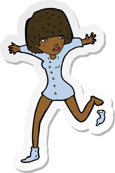 sticker of a cartoon woman kicking off sock vector