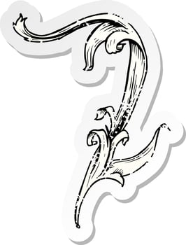 retro distressed sticker of a traditional hand drawn floral swirl vector