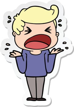 sticker of a cartoon shouting man vector