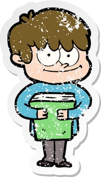 distressed sticker of a happy cartoon man vector