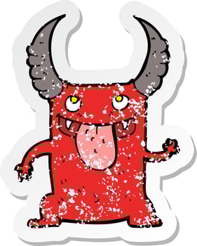 retro distressed sticker of a cartoon devil vector