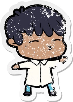 distressed sticker of a cartoon curious boy vector