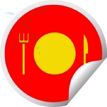 circular peeling sticker cartoon plate and cutlery vector