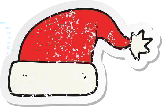retro distressed sticker of a cartoon christmas hat vector
