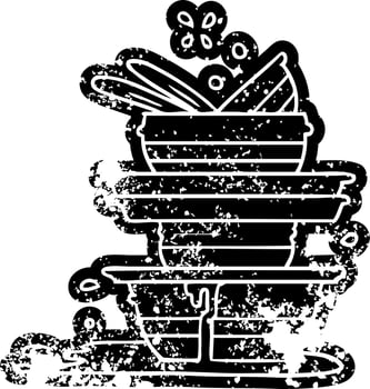 grunge icon drawing of a stack of dirty plates vector