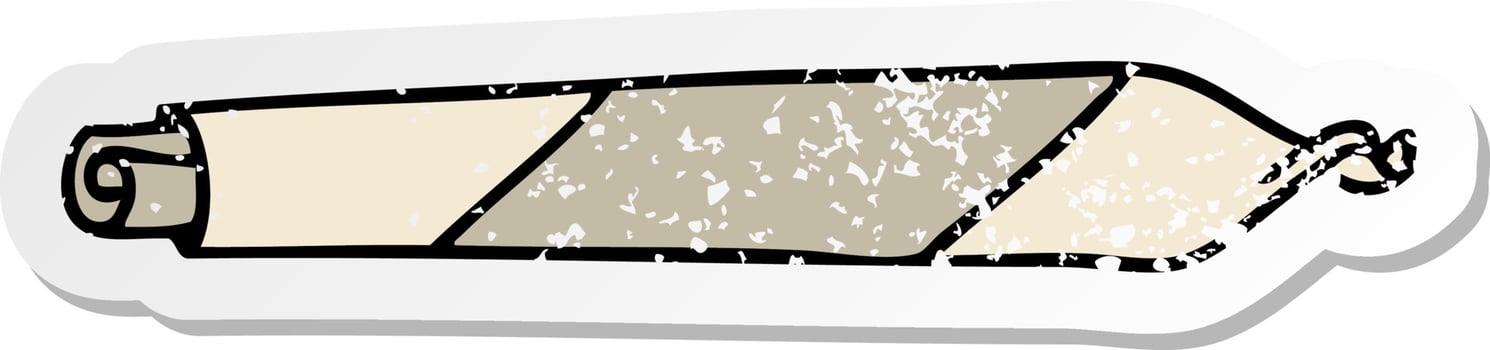 distressed sticker of a quirky hand drawn cartoon rolled up joint vector