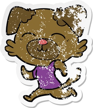 distressed sticker of a cartoon dog vector