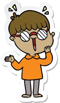 sticker of a cartoon boy realizing something amazing vector