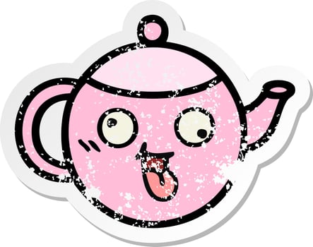 distressed sticker of a cute cartoon teapot vector
