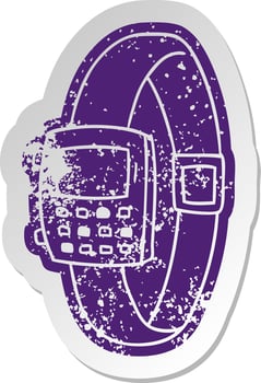 distressed old sticker of a retro watch vector