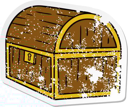 distressed sticker cartoon doodle of a treasure chest vector
