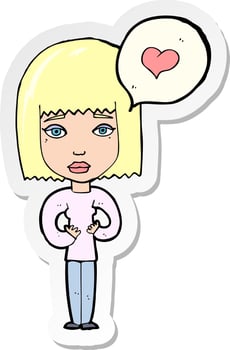 sticker of a cartoon woman in love vector