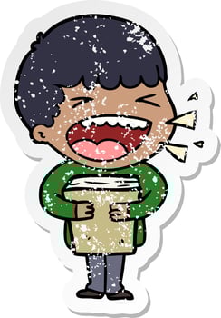 distressed sticker of a cartoon laughing man vector