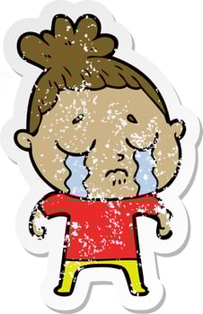distressed sticker of a cartoon crying woman vector