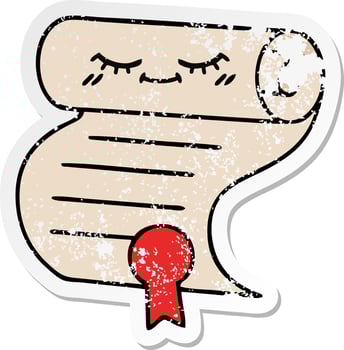 distressed sticker of a cute cartoon contract vector