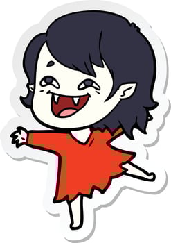 sticker of a cartoon laughing vampire girl vector