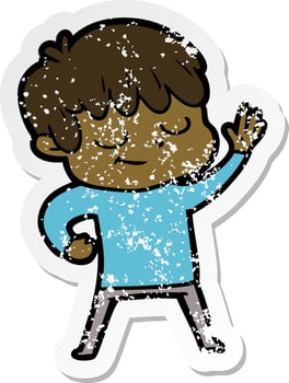 distressed sticker of a cartoon happy boy vector