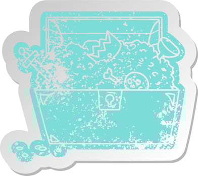 distressed old sticker of a treasure chest vector