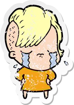 distressed sticker of a cartoon crying girl vector