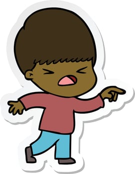 sticker of a cartoon stressed man vector