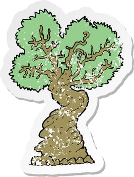 retro distressed sticker of a cartoon big old tree vector