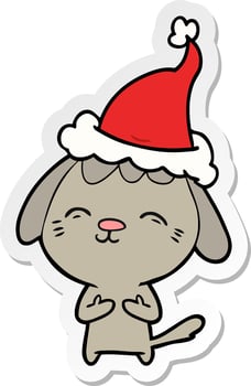 happy sticker cartoon of a dog wearing santa hat vector