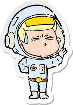 distressed sticker of a cartoon stressed astronaut vector