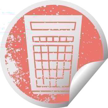quirky distressed circular peeling sticker symbol calculator vector
