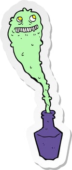sticker of a cartoon spooky ghost in bottle vector