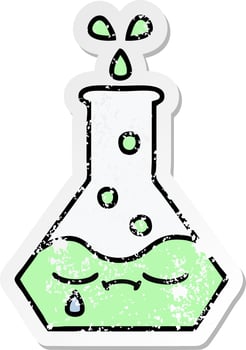 distressed sticker of a cute cartoon science beaker vector