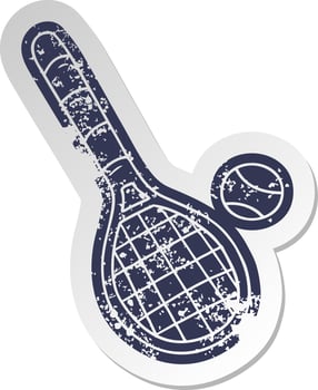 distressed old sticker tennis racket and ball vector