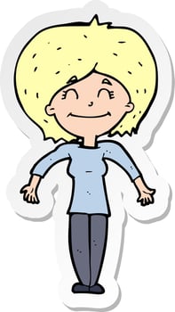 sticker of a cartoon woman shrugging shoulders vector