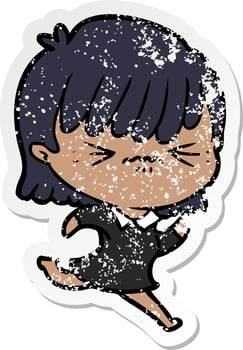 distressed sticker of a annoyed cartoon girl vector