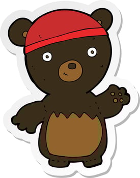 sticker of a cartoon black bear wearing hat vector