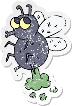 distressed sticker of a quirky hand drawn cartoon fly vector