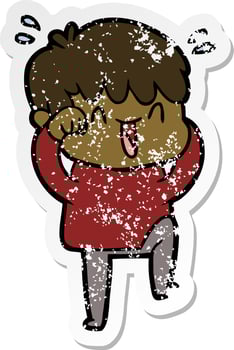 distressed sticker of a cartoon laughing boy vector