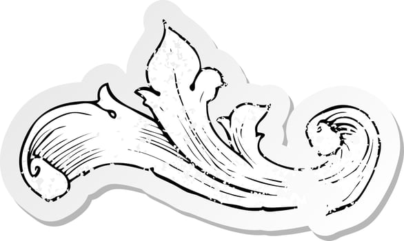 retro distressed sticker of a traditional hand drawn floral swirl vector