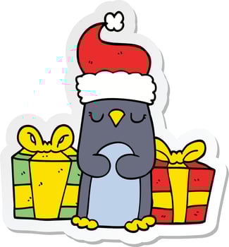 sticker of a cute christmas penguin vector
