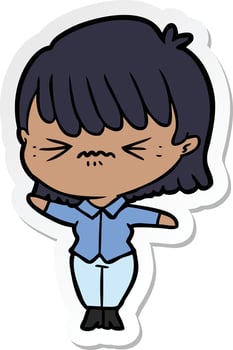 sticker of a annoyed cartoon girl vector