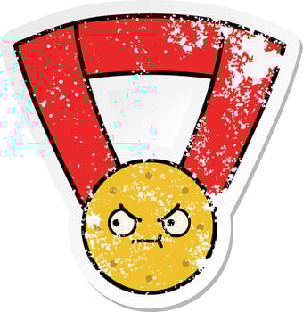 distressed sticker of a cute cartoon gold medal vector