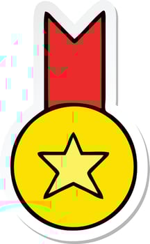 sticker of a cute cartoon gold medal vector