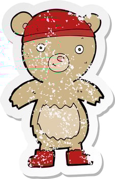 retro distressed sticker of a cartoon teddy bear vector