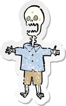 retro distressed sticker of a cartoon skeleton vector