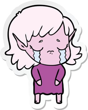 sticker of a cartoon crying elf girl vector