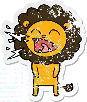 distressed sticker of a cartoon roaring lion vector