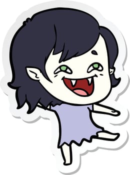 sticker of a cartoon laughing vampire girl vector